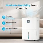 Candy 98 Pints Dehumidifier for Spaces up to 5500 Sq. Ft, Dehumidifiers for Home, Basements and Large Rooms with Drain Hose and 1.45 Gallons Water Tank - Image 2