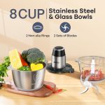 GANIZA Food Processors, Electric Food Chopper with Meat Grinder & Vegetable Chopper - 2 Bowls (8 Cup+8 Cup) with Powerful 450W Copper Motor - Includes 2 Sets of Bi-Level Blades for Fruits/Meat/Nuts - Image 2
