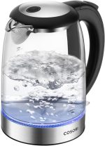 Cosori Electric Kettle, No Plastic Filter & Spout, 1.8Qt Tea Kettle & Hot Water Boiler For Coffee & Tea, Water Heater & Teapot, Automatic Shut Off, Borosilicate glass , Black, 1500W