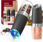 CIRCLE JOY Gravity Electric Salt and Pepper Grinder Set Automatic Salt and Pepper Grinder Set with LED Light, Battery Operated, Adjustable Coarseness, Large Capacity, for Home Kitchen BBQ